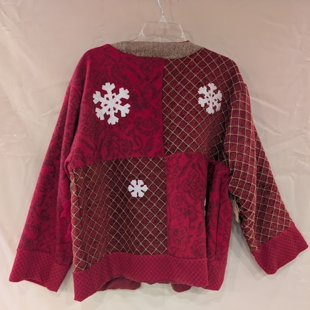 Novelty Christmas Cardigan Sweater Snowman Applique One Size - Missing Button - Picture 3 of 3